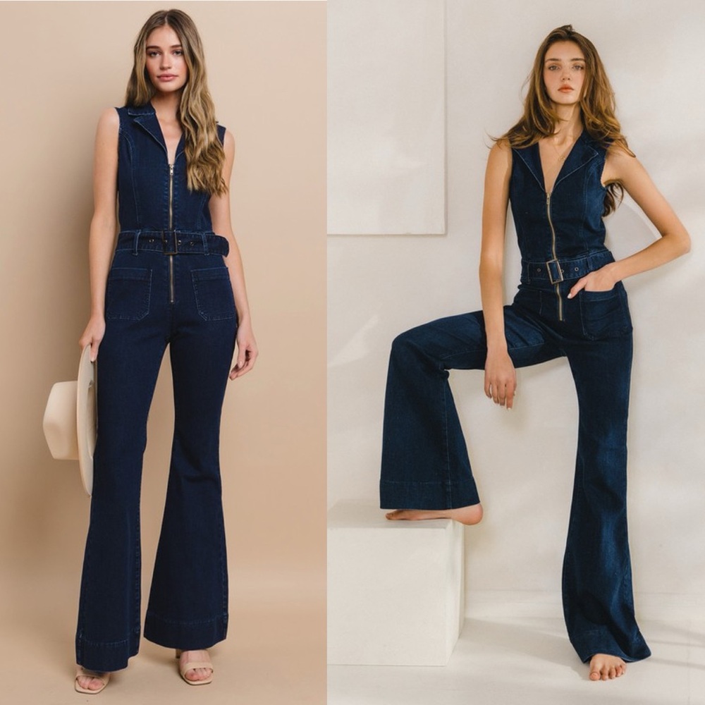 *24 HOUR SALE* Saturday Night Sleeveless Denim Jumpsuit - Picture 3 of 9